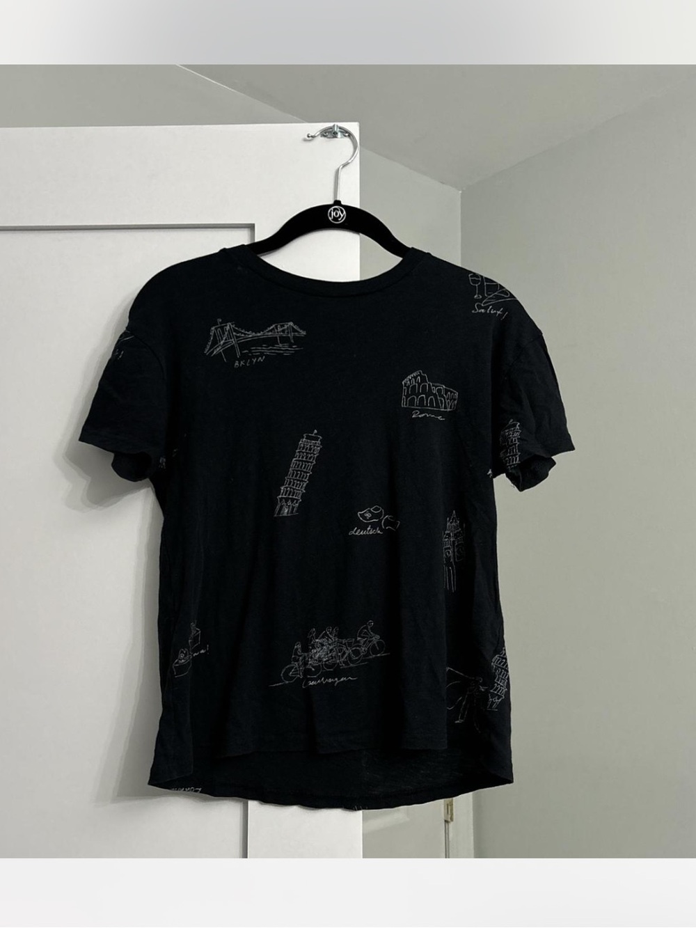 Black Graphic Travel Icon Cotton T-Shirt